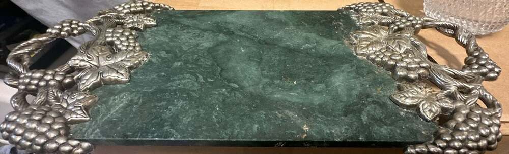 Godinger Silver Plated Grape & Vine Green Marble Serving Tray
